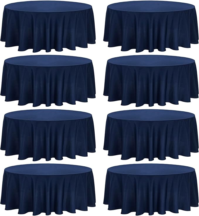 Fivenl 8 Pack Premium Round Tablecloth 90 Inch Round Table Covers Washable Polyester Fabric Round Table Clothes for Wedding Party Reception Banquet Buffet Restaurant (Navy Blue, 90 Inch)