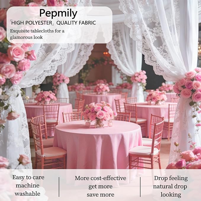 8 Pack Pink Round Tablecloth 90 Inch Round Table Cloth, Wrinkle Resistant and Washable Tablecloth Polyester Fabric Table Cloth Round Cover for Dining Wedding Banquet Party