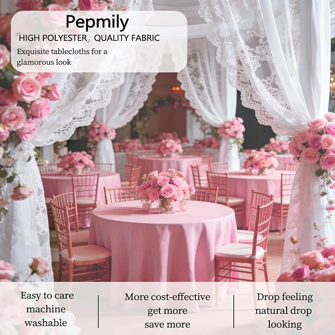 8 Pack Pink Round Tablecloth 120 Inch Round Table Cloth, Wrinkle Resistant and Washable Tablecloth Polyester Fabric Table Cloth Round Cover for Dining Wedding Banquet Party