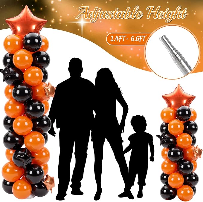 Gejoy 110 Pcs Orange Black Balloons Column Stand Kit Adjustable Tower Stand from 1.4 to 6.6 ft with Bases for Back to School Wedding Birthday Baby Shower Party