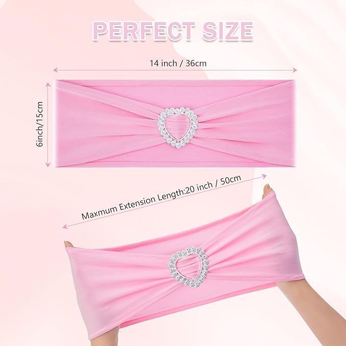 Howhic Pack of 120 Spandex Chair Sashes Bows Stretch Chair Cover Band with Buckle Slider Universal Elastic Chair Ties for Wedding Banquet Party Event Decoration (Pink)
