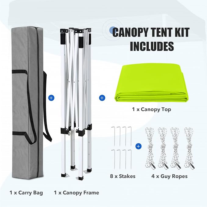EAGLE PEAK 5x5 Pop Up Canopy Tent Instant Outdoor Canopy Easy Set-up Straight Leg Folding Shelter, Neon Green