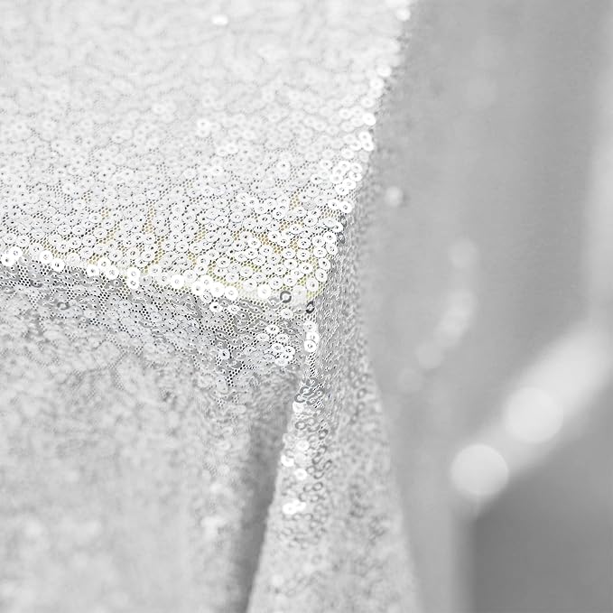 60 x 102 Inch Silver Sequin Tablecloth Rectangle Sparkle Table Cover for Wedding Birthday Party Festival Ceremony Cake Dessert Table Cloth