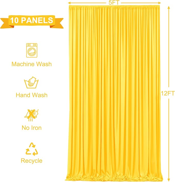 10 Panels Yellow Backdrop Curtains for Wedding Party Wrinkle Free Backdrops Curtain Drapes Fabric Decorations Photo Back Drop Cloth for Baby Shower Photography Stage Reception 50ft(W) x 12ft(H)