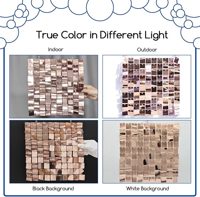 COKAOBE Rose Gold Shimmer Wall Backdrop, 24PCS Square Sequin Shimmer Backdrop Panels, Photo Backdrops for Birthday, Anniversary Wedding Engagement Decoration