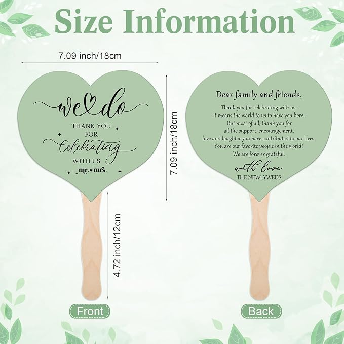 51 Pcs Wedding Fans for Guests Wedding Favor Paper Fans with Handle Bulk Table Sign for Ceremony Bridal Party Decoration(Green,Classic)
