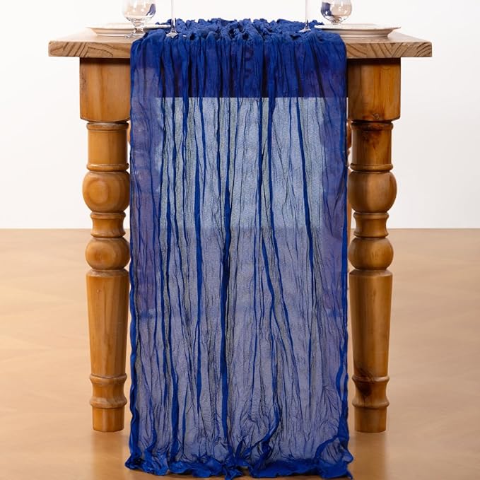 DeZerlor Royal Blue Cheesecloth Table Runner 6 Pack Spring Easter Table Runnerss Boho Gauze 120 Inches Table Decor for Wedding Bridal Baby Shower Parties