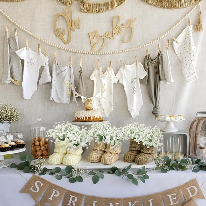 12 Pcs Handcrafted Boho Baby Shower Decorations, Baby Shower Table Decorations Centerpieces with Reusable Boho Flowers & Crochet Newborn Booties, Creative Gift for Gender Reveal Party, New Parents