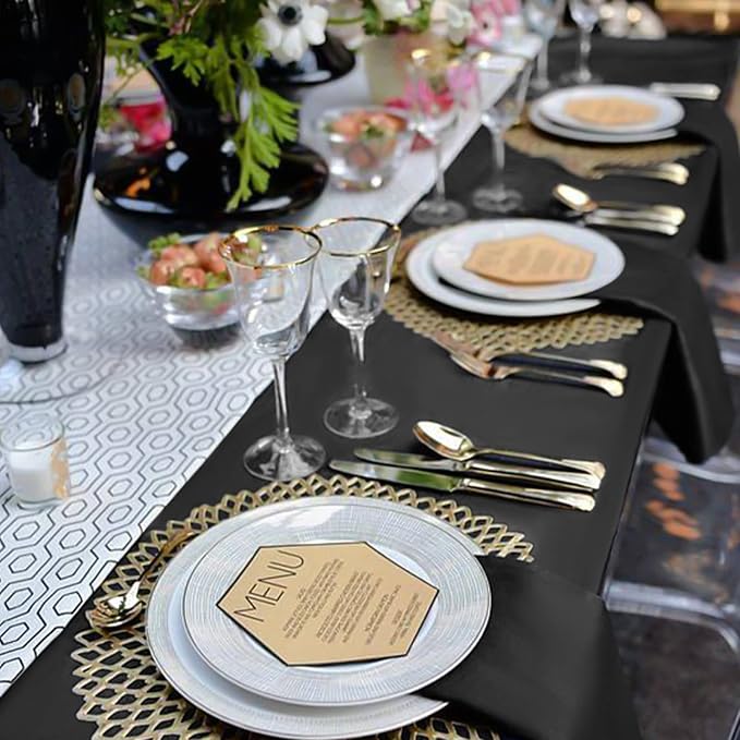 4 Pack Black Tablecloths for 8ft Rectangle Tables 90 x 132 Inch - Polyester Table Cover Stain and Wrinkle Resistant Washable Fabric Table Clothes for Wedding Party Banquet Reception Restaurant