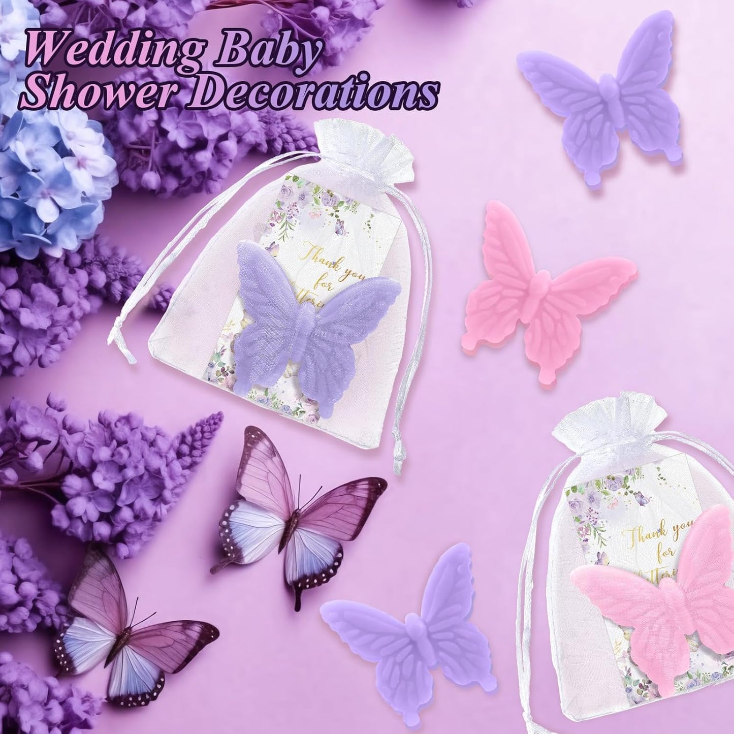 Dunzy 30 Sets Butterfly Theme Baby Shower Favors for Guests Butterfly Soap Favors with Thanks You Cards Gift Bags Gender Reveal Baptism Party Decorations Wedding Bridal Souvenirs (Purple,Pink)