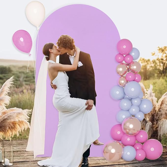 FUHSY Spandex Fitted Wedding Arch Cover Set of 3 Lavender Backdrop Arch Cover for Round Top Chiara Arch Backdrop Stands Cover Metal Arched Frame Covers for Birthday Party 6FT, 6.6FT, 7.2FT