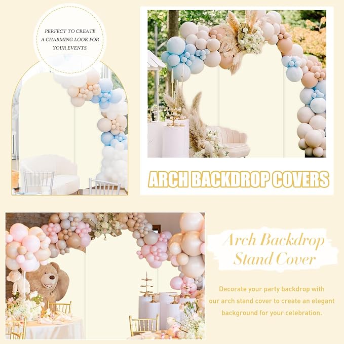 FUHSY Ivory Arch Covers Stretchy Backdrop Set of 2 Spandex Fitted Arch Cover 6FT, 7.2FT Party Backdrop Balloon Arches Covers Fabric Cream Arches Stand Covers for Birthday Baby Shower Wedding Decor