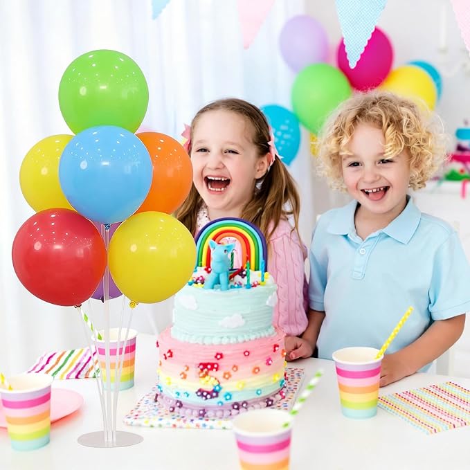 6 Balloon Stand Kit for Table Centerpieces with Balloon and Base Rainbow Balloons Holder Birthday Retirement Graduation Wedding Gender Reveal Party Baby Shower Decorations