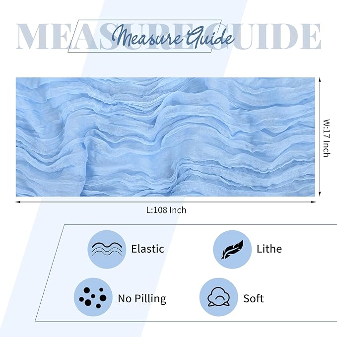 15 Pack Light Blue Cheesecloth Table Runner 17 x 108 Inch Fall Thanksgiving Boho Rustic Farmhouse Gauze Cheese Cloth Runner for Wedding Party Baby Shower Home Decor Holiday Decorations