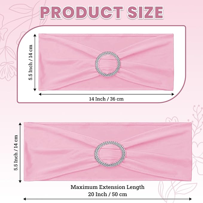 VDS - Pink | Spandex Chair Sashes Bows | 150 PCS | Stretch Elastic Banquet Universal Folding Chair Band Tie with Silver Buckle Slider for Wedding Party Conference Celebration Event Decoration