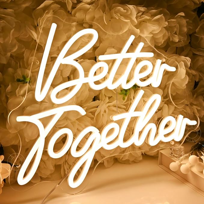 SYLHOME Better Together Led Neon Light Sign Wedding Engagement Anniversary Bridal Shower Wall Sign Decor Bedroom Valentine Day Birthday Party Banner USB 13.78" X 10.91"