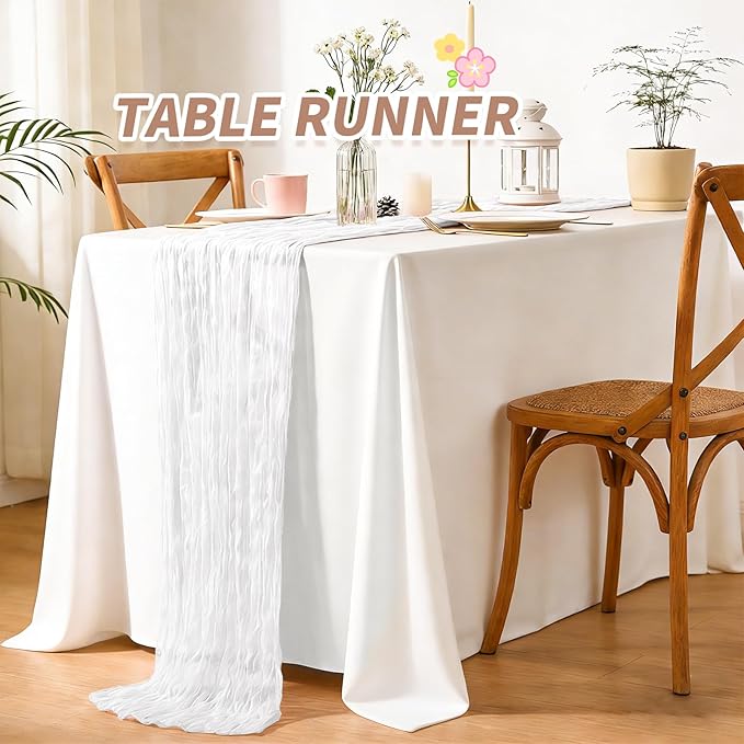 6 Pack Cheesecloth Table Runner,White Table Runner Long Romantic Semi Sheer Rustic Boho Gauze Table Runners for Wedding Bridal Shower Birthday Party Decorations(17.7×108 Inch)