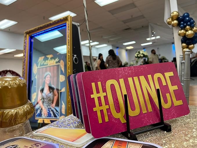 Quinceanera Photo Booth Props Kit by King Props | 40 Piece Teal Gold Mis Quince Anos Party Decorations | Sweet 16 Photo Booth Accessories