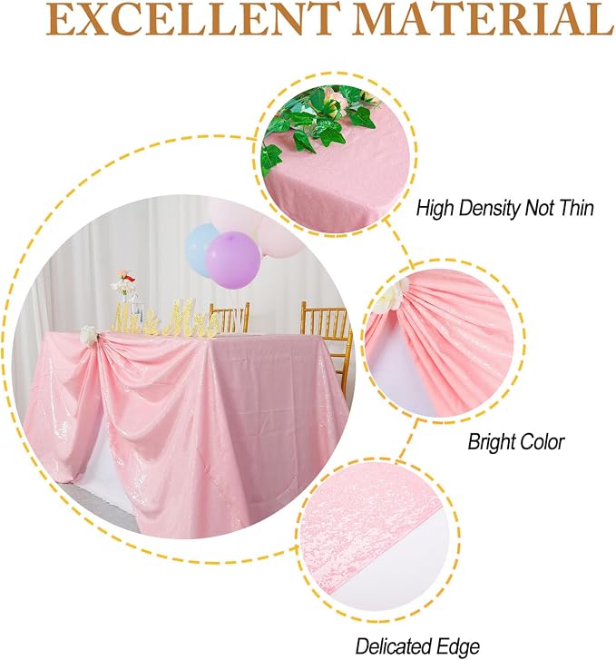ShiDianYi Shimmer-Baby Pink-Sequin Tablecloth, Rectangle Sequin Table Overlay 50x72-inch, Wholesale Shiny Elegant Sequin Table Cloth, Sequin Linens for Baby Shower