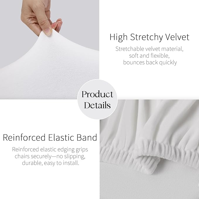 MOSAYT Velvet Stretch Chair Covers for Dining Room Set of 4 - Soft Slipcovers with Thick Removable Fabric for Parsons Chairs, Washable Seat Protectors for Kitchen, Banquet & Home Decor, White
