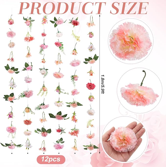 Suncalla 12 Pcs 70.8 ft Wildflower Garland Pre Strung Artificial Hanging Flower Vine Backdrop Decor from Ceiling Floating Silk Floral Garland for Garden Wedding Bridal Shower(Bright,Pink)
