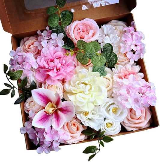Artificial Flowers Pink Rose Silk Mix Fake Flowers with Stem for DIY Wedding Bridal Bouquets Party Arrangement Centerpieces（Pale Pink）
