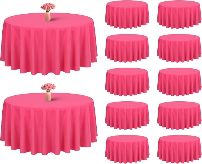 Showgeous 12 Pack Hot Pink Round Tablecloth 90 Inch Polyester Table Cloth for Round Tables Washable Decorative Fabric Table Covers for Wedding Dining Party