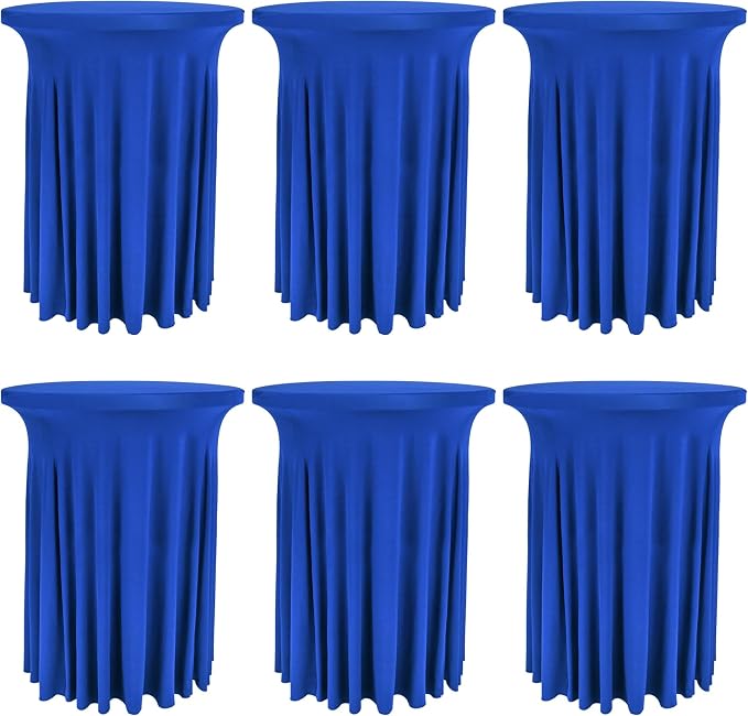 Fivenl 6 Pack Round Cocktail Tablecloth 32"x 43" Spandex Cocktail Table Skirt, Washable Stretch Fitted Table Covers for High Top Bar,Wedding,Party,Events (Royal Blue)
