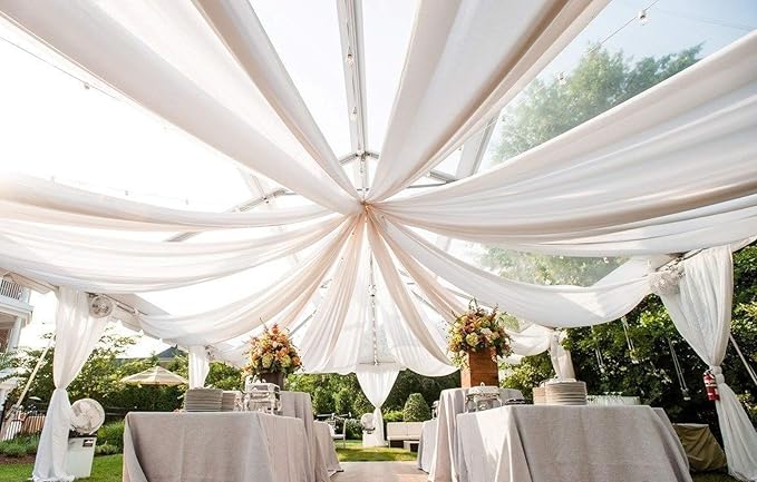 AK TRADING CO. 120" Wide (10ft Wide) X 5 Yards Roll - Sheer Voile Chiffon Fabric - Perfect for Draping Panels and Masking for Weddings, Parties & Events, Tent Draping