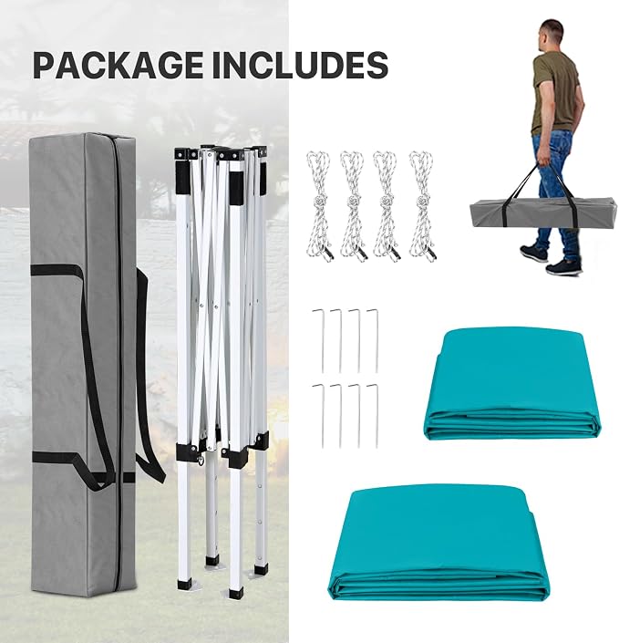 COOS BAY 5x5 Pop Up Canopy Tent with Side Wall, Easy Setup Portable Sun Shelter with Carry Bag, Outdoor Shade for Beach, Camping, Sports & Backyard, Turquoise
