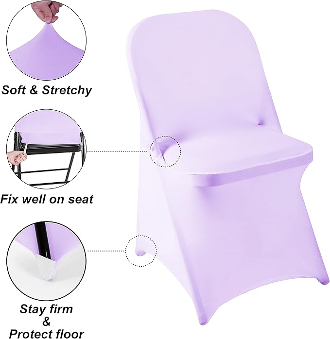 Howhic Folding Chair Covers for Party - 12pcs, Lavender Universal Spandex Fitted Chair Covers for Wedding, Banquet, Conference