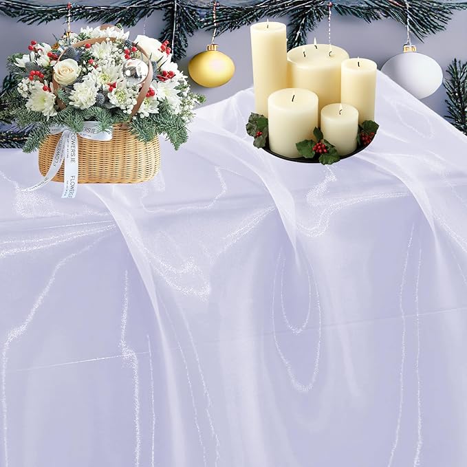 MDS Pack of 10 Yard Sheer Organza Fabric for Wedding Party Home Event Banquet Decorations, Backdrop Curtain Craft Dress Sewing Fashion DIY Crystal Organza Tulle Fabric Bolt 44” Wide - White