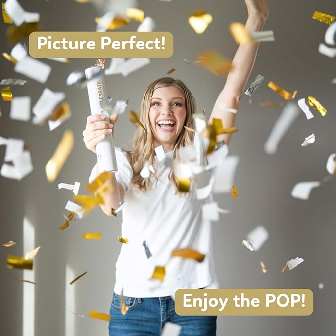 Gold & Silver Confetti Poppers Confetti Cannon | 6 Pack | Party Poppers Decoration for Wedding, Engagement, Graduation, Birthday | Wedding Party Favors | Launches 25 ft | 12 inch | TUR Party Supplies