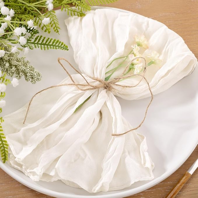 25pcs Ivory White Cheesecloth Napkins Mother‘s Day Spring Washable Boho Rustic Gauze Table Cloth Napkins Bulk 21x21 Inches for Wedding Party Bridal Baby Shower Birthday Table Decor