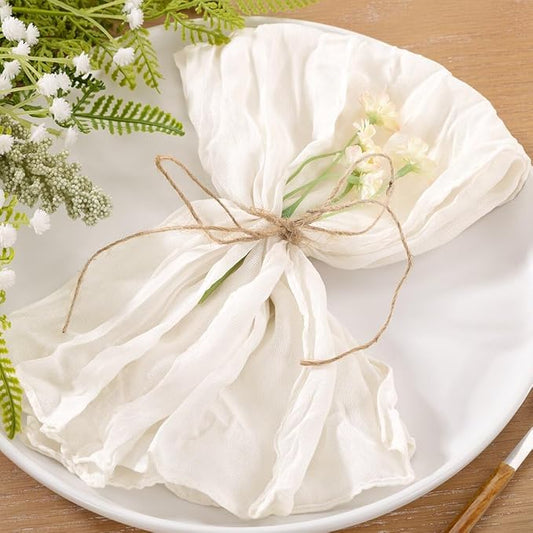 25pcs Ivory White Cheesecloth Napkins Mother‘s Day Spring Washable Boho Rustic Gauze Table Cloth Napkins Bulk 21x21 Inches for Wedding Party Bridal Baby Shower Birthday Table Decor