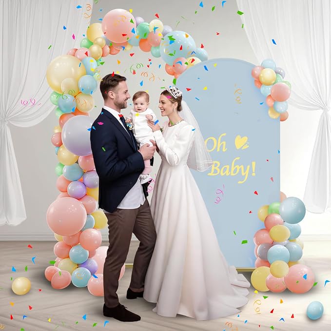 Metal Arch with Cover and Wedding Arch Set 6.6ft, Balloon Arch Stand and Arch Cover with 100 Party Multi-Colored Balloons for Birthday, Wedding Ceremony, Bridal Baby Shower, Graduations