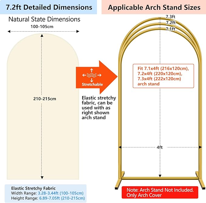 Hemmotop Beige Arch Backdrop Cover 7.2 ft, 6ft, Wedding Arch Covers Stretchy Backdrop 2 Set, Spandex 2 Sided Arched Background for Birthday, Party, Baby Shower, Decorations