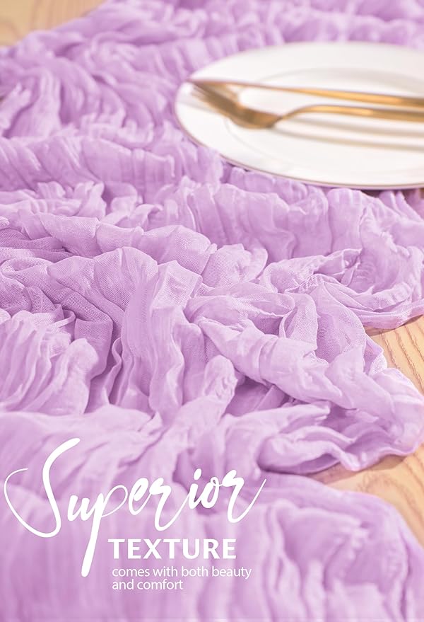 10 Pack Lilac Purple Cheesecloth Table Runner 10FT Lavender Boho Gauze Cheese Cloth Table Runners Romantic Rustic Sheer Table Decorations for Wedding Party Baby Shower Birthday Holiday Home