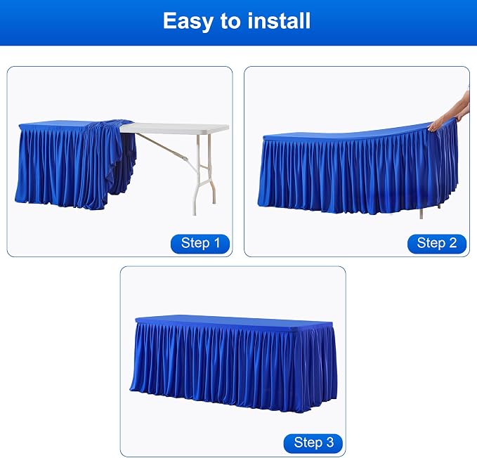 2 Packs Royal Blue Tableclothes for 4 Foot Rectangle Tables, Wrinkle Free Fitted Table Cloth 4ft Stretch Table Cover with Skirt for Parties Weddings Birthday Banquet Baby Shower
