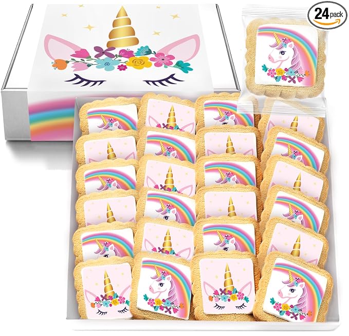 Unicorn Cookies Individually Wrapped Bulk For Kids Theme Birthday Party Favors 24 Pack Bulk for Kids Party Sugar Cookie Rainbow Pink