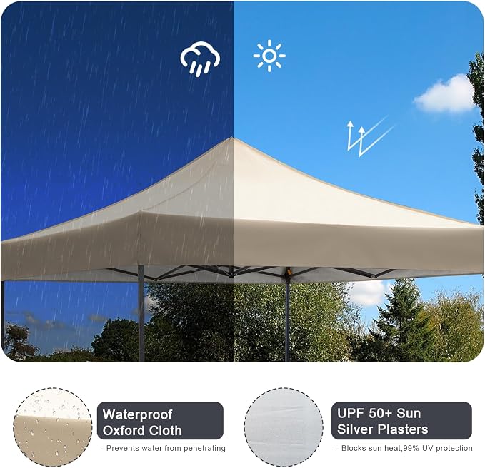 10x10 Heavy Duty Canopy Pop Up Commercial Canopy Tent, Vendor Tent with 400D Oxford Fabric for Camping Outdoor Events Parties Weddings, UPF 50+ Waterproof (Khaki)