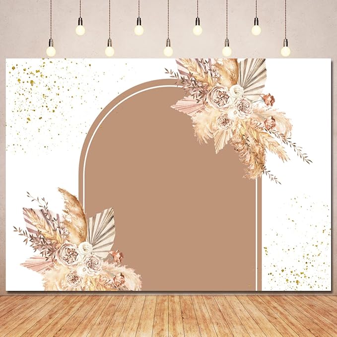 Boho Backdrop for Baby Shower Birthday Decorations,Bohemian Arch Backdrops Pampas Grass Floral Photography Background Boho Shower Wedding Baptism Newborn Party Supplies Banner Photo Booth Props 8x6ft