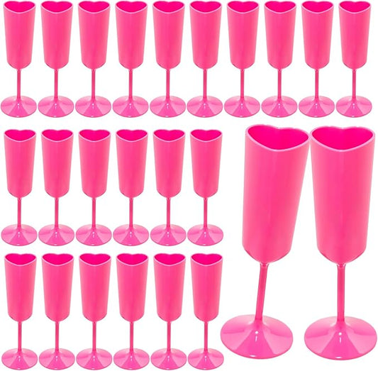 Valentines Day Heart Shaped Wine Glass 6 OZ Elegant Plastic Reusable Wedding Champagne Flutes Galentines Party Acrylic Wine Colored Cups Mimosa Cocktail Toasting Goblets for Birthday Bridal Fancy