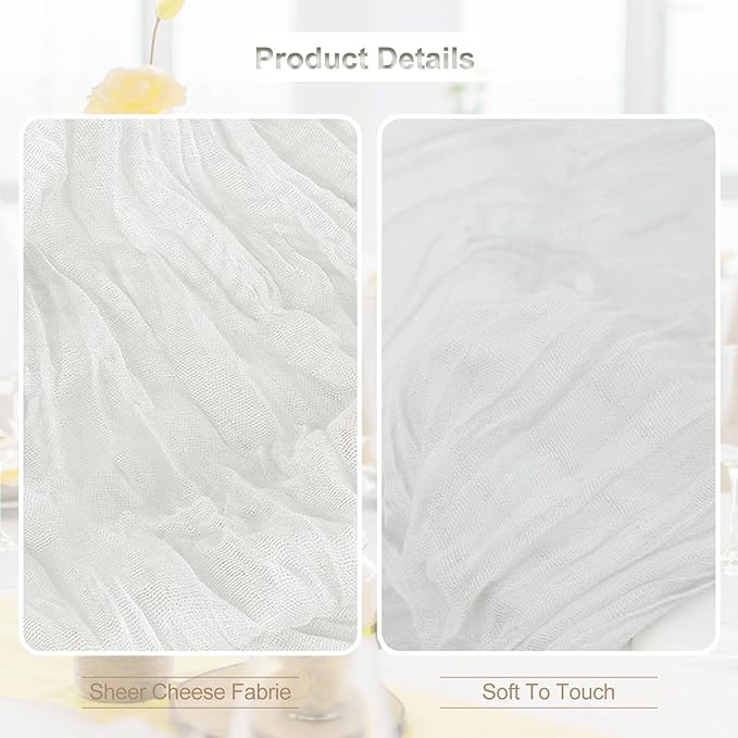 1 Pack White Cheesecloth Table Runner 35x120 Inch 10Ft Rustic Gauze Cheese Cloth Thanksgiving Table Runner Sheer Cheesecloth Table Runners for Wedding Party Bridal Shower Decoration