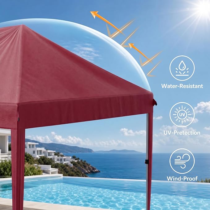 10x20 Pop Up Canopy Without Sidewalls, Instant Tent with Carry Bag, Sandbags, Height Adjustable Waterproof Outdoor Canopy, Outdoor Canopy for Events, Camping, Parties (Red)