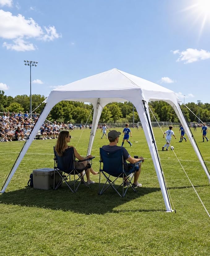 Slsy Beach Tent 10 x 10 FT, Beach Shelter with Removable Side Wall, UPF 50+ Canopy Cabana for Sun Protection, Easy Setup Shade with Sandbags, Stakes & Guy Lines, Wind Resistant, Fits 6 People