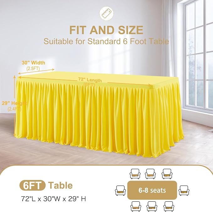Wish Care 6 Pack Yellow Rectangle Table Clothes for 6 Foot Tables, Polyester Fitted Tablecloths 6ft Stretch Table Cover for Wedding, Birthday, Parties, Trade Show, Craft Show