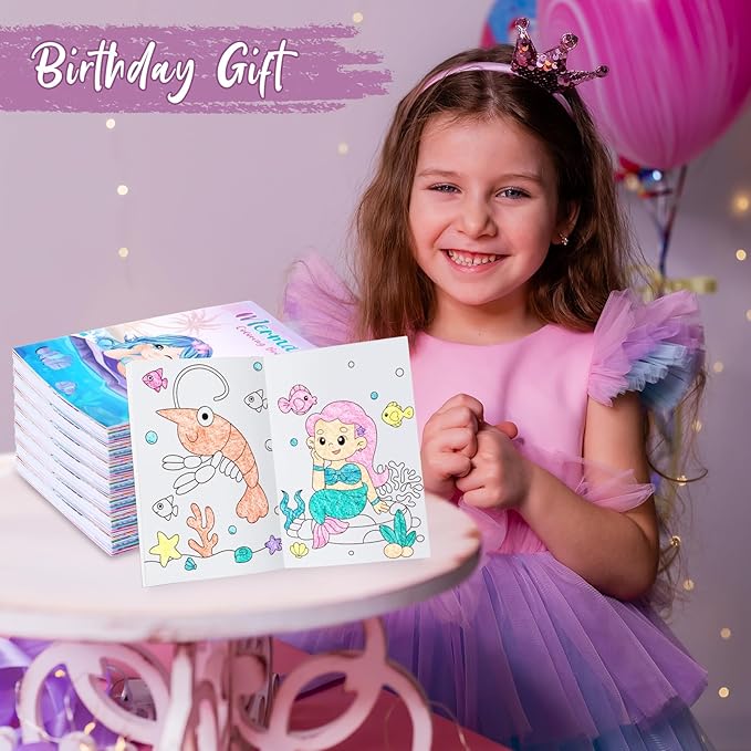 BenLouis 24 Mermaid Mini Coloring Books Kids with 24 Stacking Crayons Little Mermaid Theme Party Favors Activity Books Bulk for Kids Ocean Birthday Goodie Bag Gift Stuffer Classroom Reward