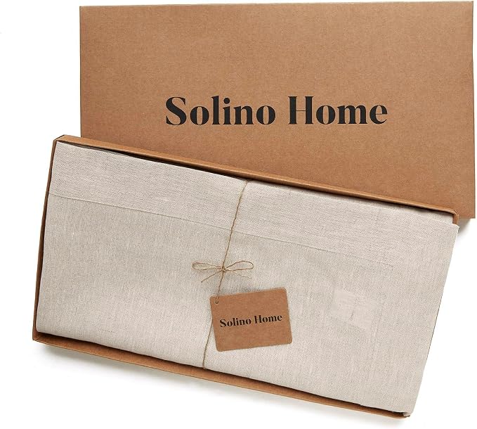 Solino Home Linen Tablecloth 60 x 132 Inch - 100% Pure Linen Light Natural Table Cloth for Rectangular Tables - Athena, Machine Washable Cloth Tablecloth for Summer