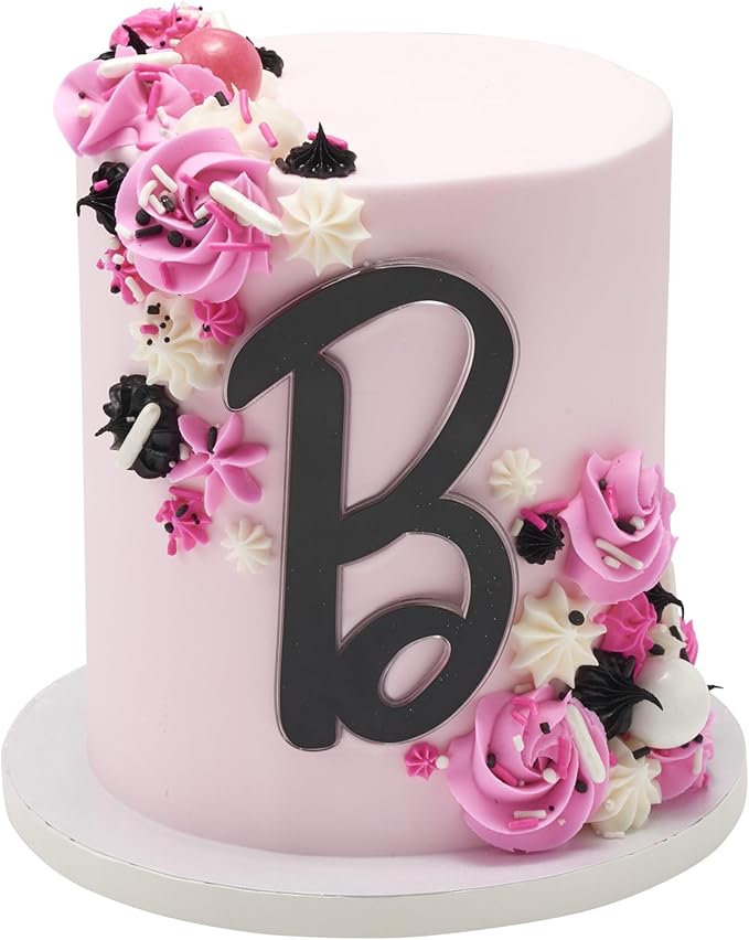 Barbie Cake Toppers | 2 Pack | Large Barbie B and Silhouette Cake Decorations, Pink and Black Ready To Use Toppers, Food Safe